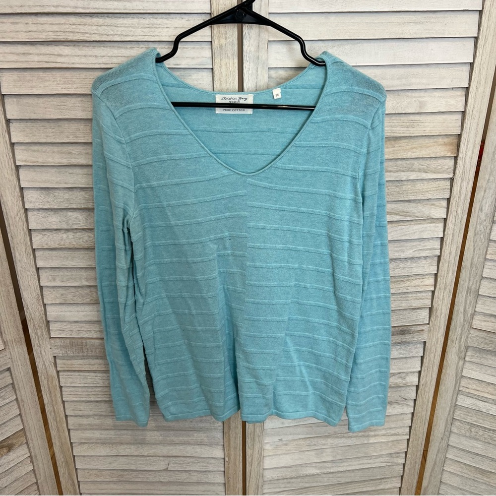 Vintage Christian Berg Embroidered Light Blue Blouse Size 36